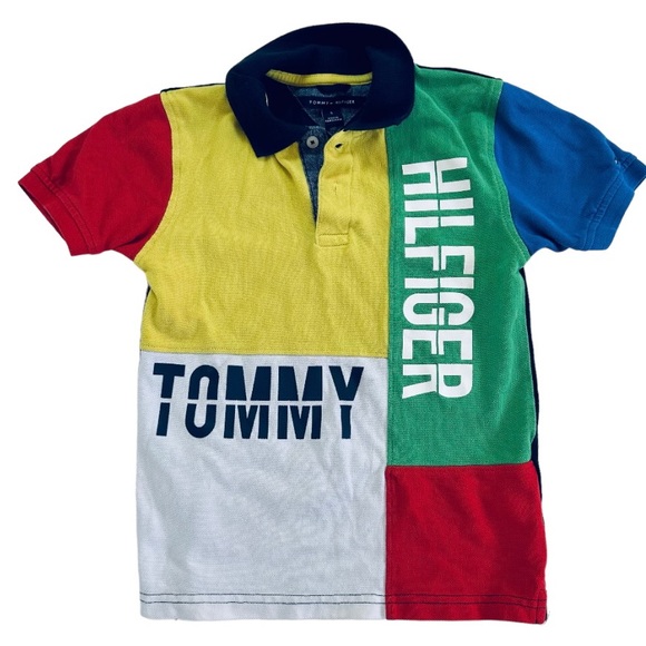 Tommy Hilfiger Boys 6 Polo Shirt Color Block Yellow, Green, Red, Blue - Picture 1 of 6